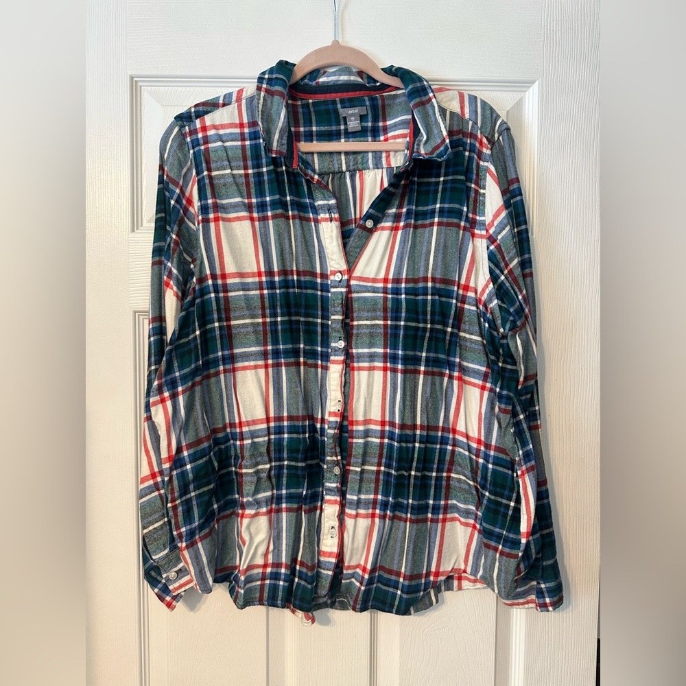 aerie Plaid Button-Up Shirt in Green, Blue & Red